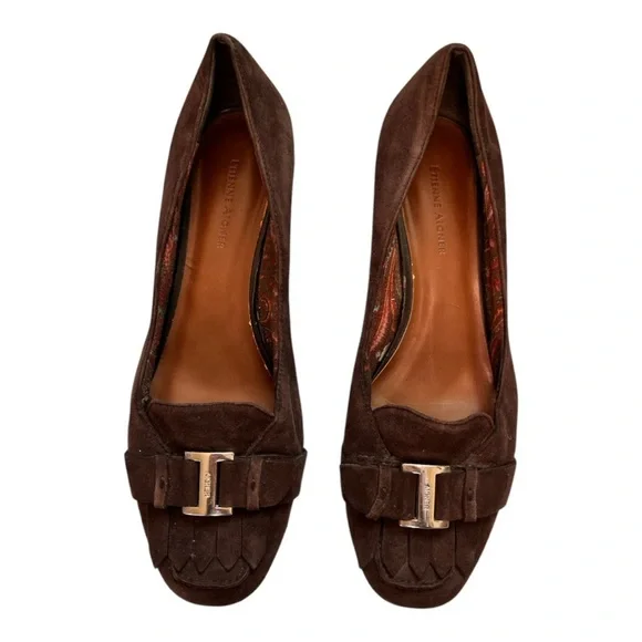 Vintage Etienne Aigner brown suede block heel pumps loafers - Picture 4 of 9